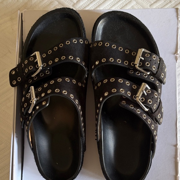 Isabel Marant Velvet leather eyelet sandal in Black